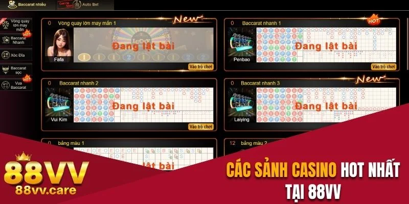 Các sảnh Casino hot nhất tại nhà cái đình đám 88VV