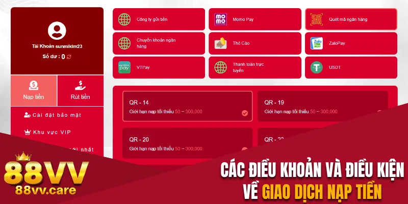 Điều Khoản Điều Kiện 88VV - Cập Nhật Quy Định Mới Nhất 2 Điều khoản và điều kiện 88VV về giao dịch nạp tiền